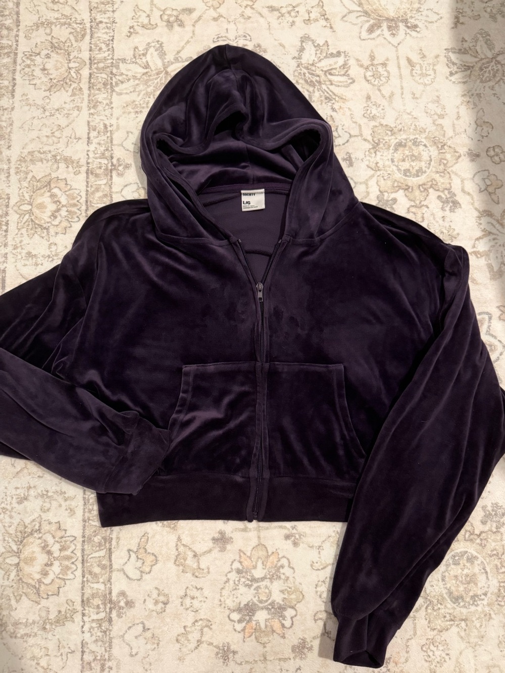 Streetwear Society Velour Zip Hoodie - Dark Purple